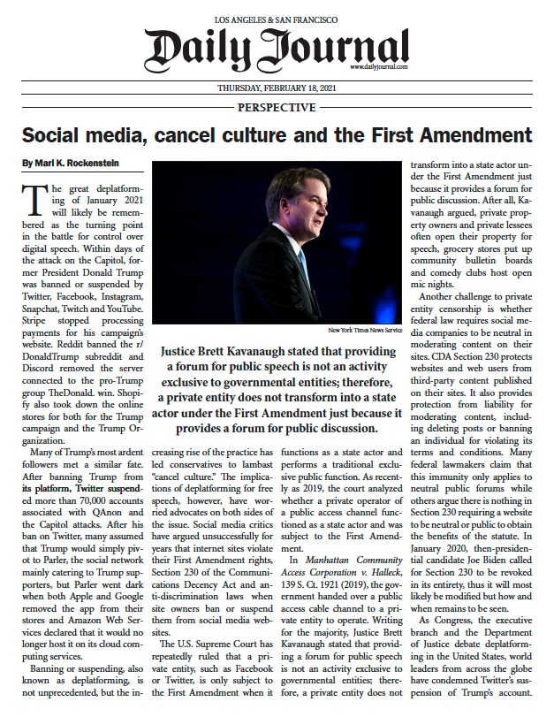 Social media, cancel culture and the First Amendment
